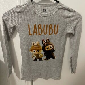 Athletic Works Gray Kids Long Sleeve Tee with Labubu Design